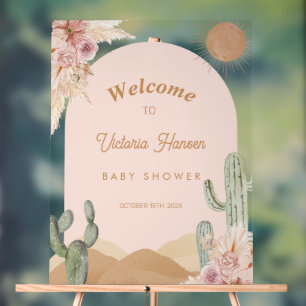 Panneau En Acrylique Fille Cactus Désert Baby Shower Sud-Ouest