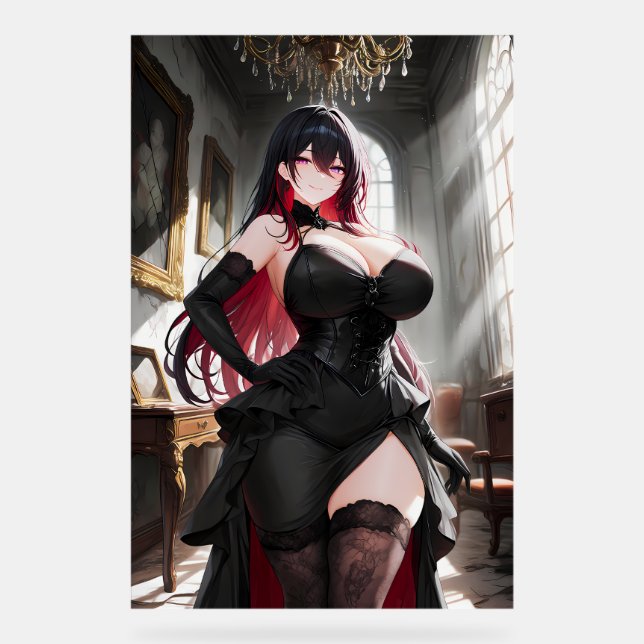 Panneau En Acrylique Fille d'anime gothique robe noire (Recto)