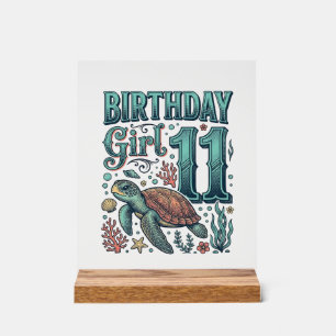 Panneau En Acrylique Fille d'anniversaire 11 Tortue de mer Gravure vint