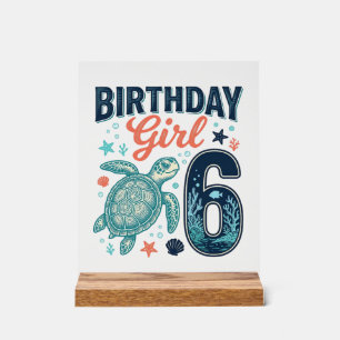 Panneau En Acrylique Fille d'anniversaire 6 Tortue de mer Conception ve