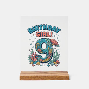 Panneau En Acrylique Fille d'anniversaire 9 Tortue de mer Vector Design