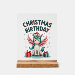 Panneau En Acrylique Fille d'anniversaire de Noël vintage Licorne Migno