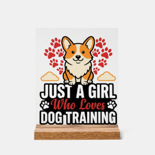 Panneau En Acrylique Fille de dressage de chien Corgi Vintage Vector Co