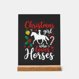 Panneau En Acrylique Fille de Noël qui aime les chevaux