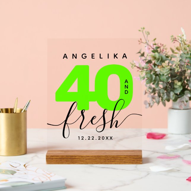 Panneau En Acrylique Fille moderne vert brillant 40 et frais (Mariage)