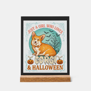 Panneau En Acrylique Fille qui aime les citrouilles d'Halloween Corgi C