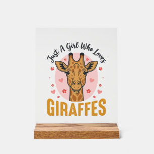 Panneau En Acrylique Fille qui aime les girafes Design de gravure vinta