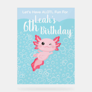 Panneau En Acrylique Filles roses mignonnes Axolotl fête d'anniversaire