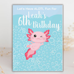 Panneau En Acrylique Filles roses mignonnes Axolotl fête d'anniversaire