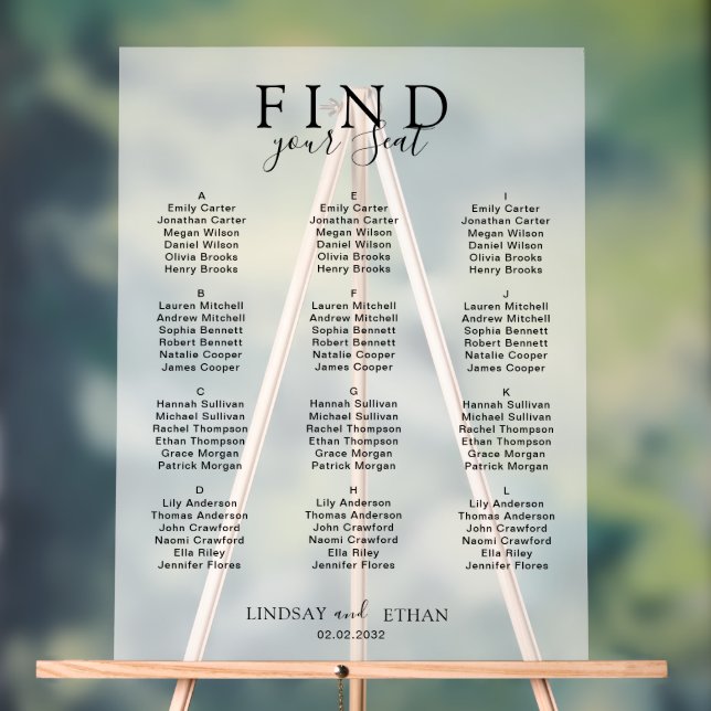 Panneau En Acrylique Find Your Seat! Elegant White Transparent Wedding (Neutre)