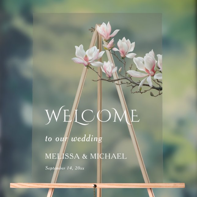 Panneau En Acrylique Fine Art Magnolia Transparent Wedding Welcome (Neutre)