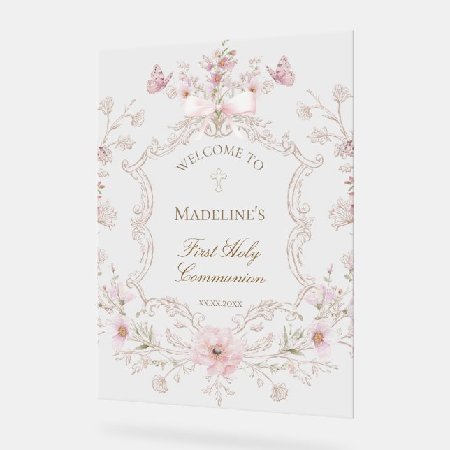 Panneau En Acrylique First Communion floral welcome (Angle)