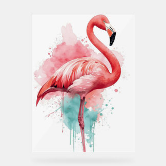 Panneau En Acrylique Flamant Rose Et Éclaboussure De Teinte Vibrante Aq
