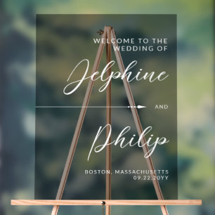 Panneau En Acrylique Flèche lisse Noir Blanc Script Mariage Bienvenue