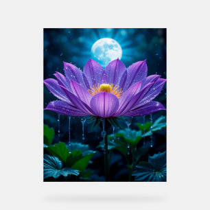 Panneau En Acrylique Fleur de lotus pourpre sous la lumière de la lune