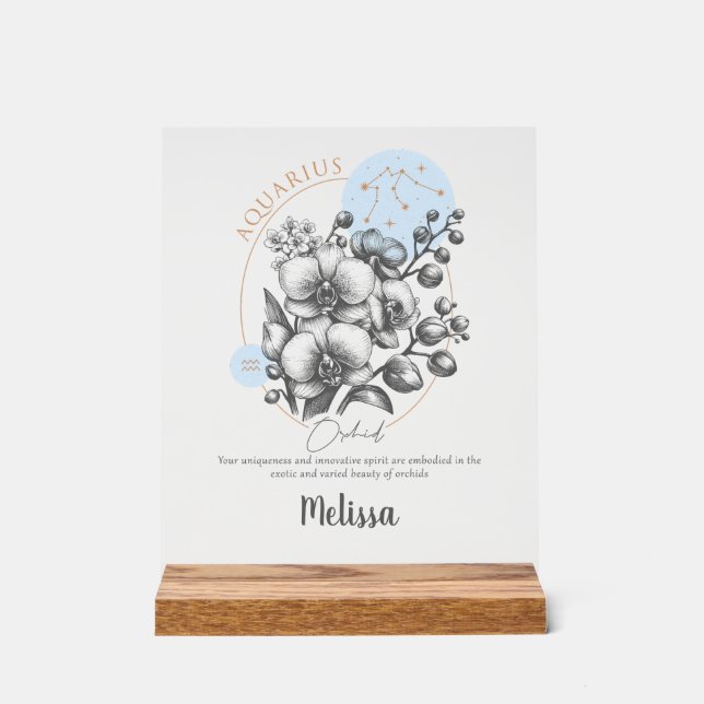Panneau En Acrylique Fleur de naissance Zodiac Cadeau Aquarius personna (Recto)