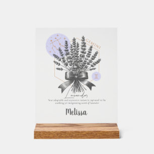 Panneau En Acrylique Fleur de naissance Zodiac cadeau personnalisé Gemi