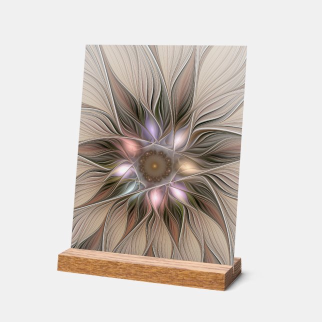 Panneau En Acrylique Fleur joyeuse abstraite beige marron floral fracta (Angle)
