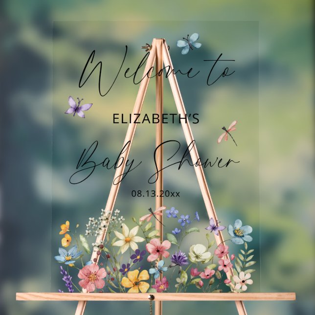 Panneau En Acrylique Fleur sauvage Butterfly Garden Baby shower Bienven (Neutre)
