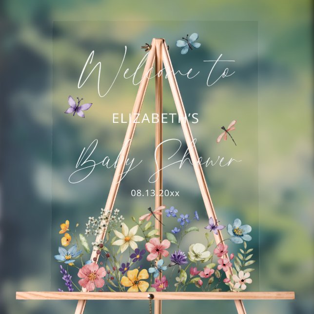 Panneau En Acrylique Fleur sauvage Butterfly Garden Baby shower Bienven (Neutre)