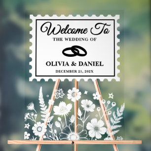 Panneau En Acrylique Fleur sauvage vintage Mariage de timbres de poste 