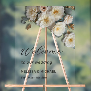 Panneau En Acrylique Fleurs 3D Jaune Ivoire Bienvenue Mariage Roses