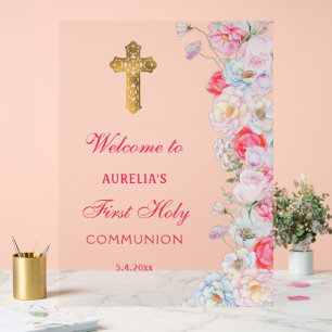 Panneau En Acrylique Fleurs aquarelles Accueil Première communion