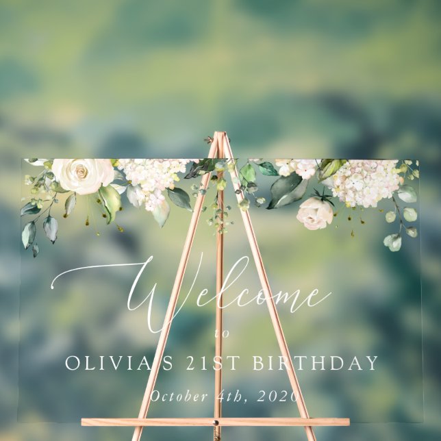 Panneau En Acrylique Fleurs blanches, Fleurs de crème, Accueil d'annive (Neutre)