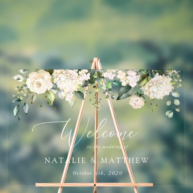 Panneau En Acrylique Fleurs blanches, Fleurs de crème, Accueil Mariage (Neutre)