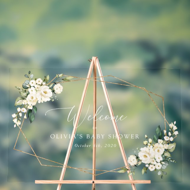 Panneau En Acrylique Fleurs blanches, Fleurs de crème, Baby shower d'ac (Neutre)
