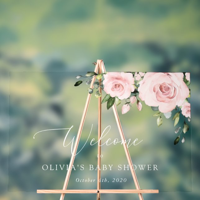 Panneau En Acrylique Fleurs blanches, Fleurs roses, Accueil Baby shower (Neutre)