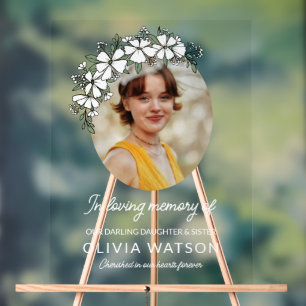 Panneau En Acrylique Fleurs Blanches Ovale Photo En Mémoire Amoureuse