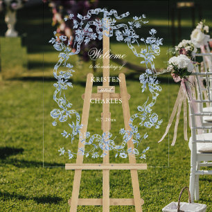 Panneau En Acrylique Fleurs Bleues Françaises et Rubans de Mariage Bien