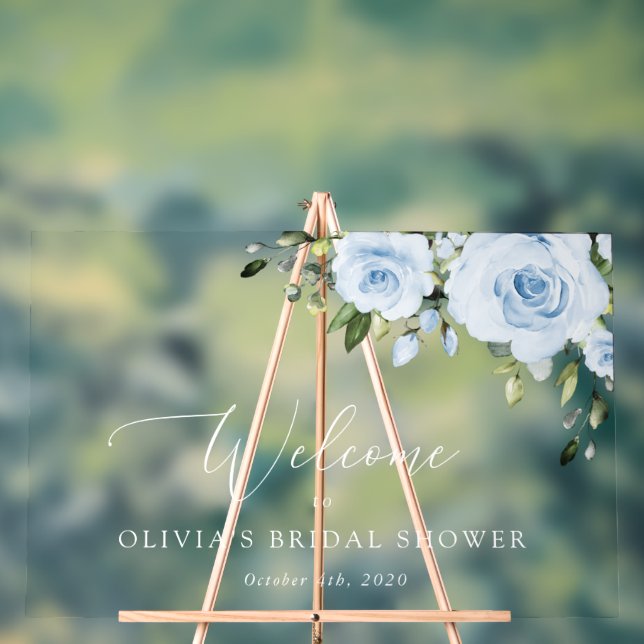 Panneau En Acrylique Fleurs bleues poussiéreuses, Boho, Fête des mariée (Neutre)