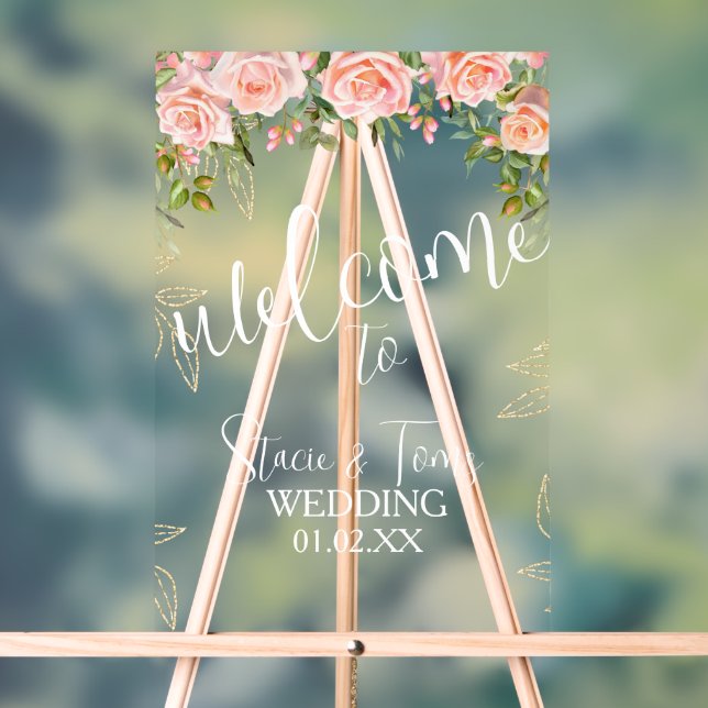 Panneau En Acrylique Fleurs botaniques roses mariage or (Neutre)