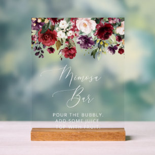 Panneau En Acrylique Fleurs Bourgognes, Fleurs Roses, Boho, Bar Mimosa