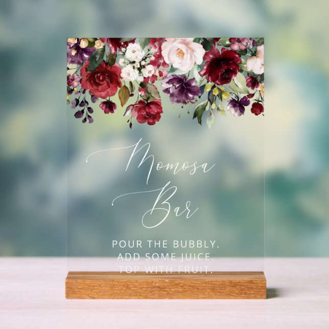Panneau En Acrylique Fleurs Bourgognes, Fleurs Roses, Boho, Momosa Bar (Neutre)