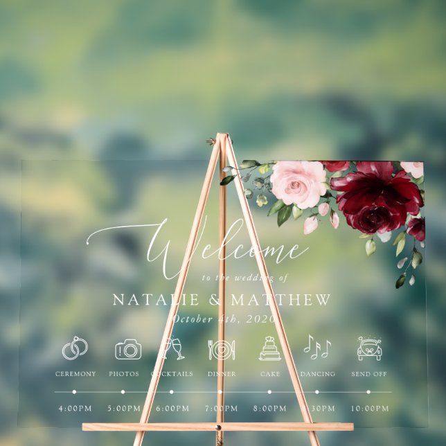 Panneau En Acrylique Fleurs Bourgognes, Fleurs roses, Chronologie Maria (Neutre)