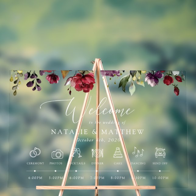 Panneau En Acrylique Fleurs Bourgognes, Fleurs roses, Chronologie Maria (Neutre)