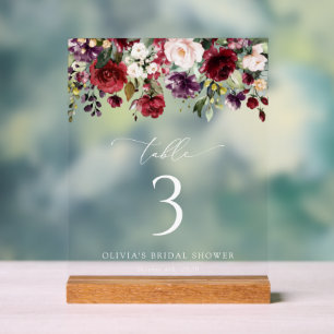 Panneau En Acrylique Fleurs Bourgognes, Fleurs Roses, Numéros De Table