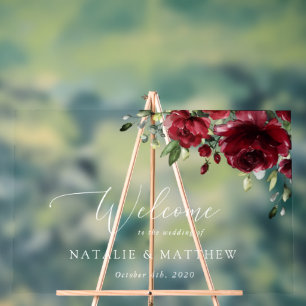 Panneau En Acrylique Fleurs Bourgognes, Fleurs rouges, Accueil Mariage