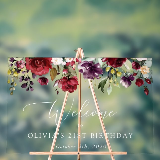 Panneau En Acrylique Fleurs Bourguignonnes, Fleurs Roses, Accueil Anniv (Neutre)