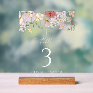 Panneau En Acrylique Fleurs Colorées, Boho, Numéros de Table de Baptême
