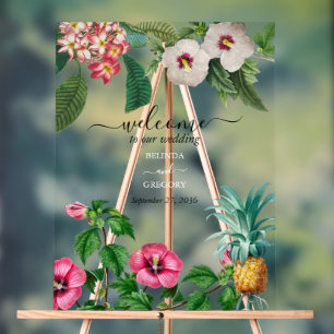 Panneau En Acrylique Fleurs d'aquarelle tropicale et Mariage de verdure