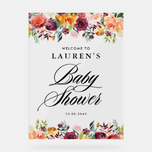 Panneau En Acrylique Fleurs d'automne Baby shower Floral Bienvenue