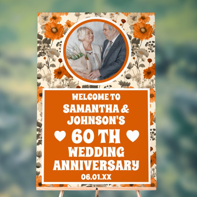 Panneau En Acrylique Fleurs d'automne rustiques Photo 60e anniversaire  (Neutre)