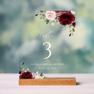 Panneau En Acrylique Fleurs de Bourgogne, Fleurs roses, Numéros de tabl