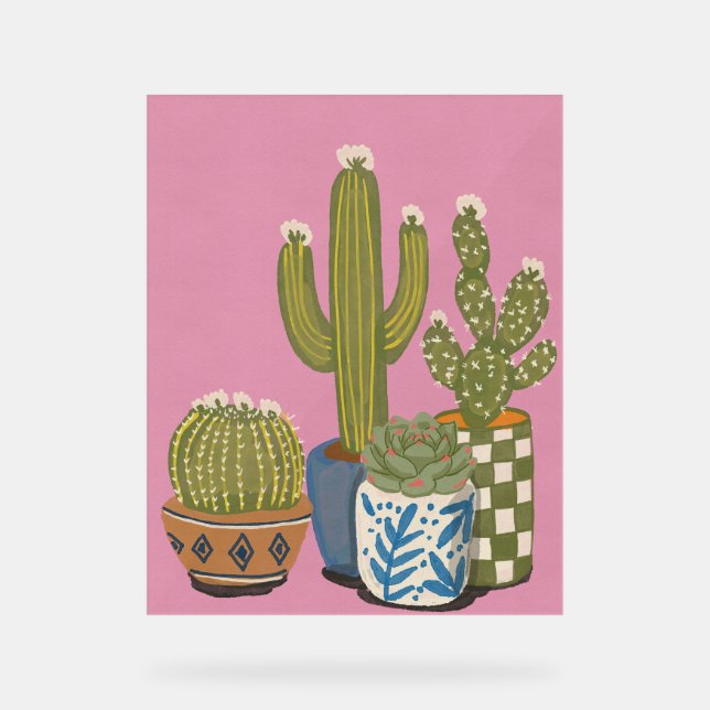 Panneau En Acrylique Fleurs de cactus rose (Recto)