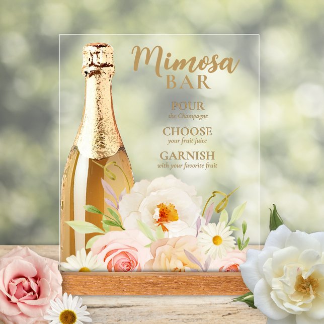 Panneau En Acrylique Fleurs de jardin chic Mariage Fête Mimosa  (Chic garden flowers bridal shower acrylic tabletop sign)