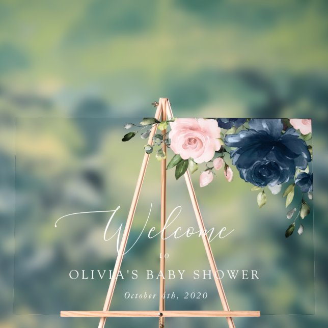 Panneau En Acrylique Fleurs de marine, Fleurs roses, Baby shower Bienve (Neutre)